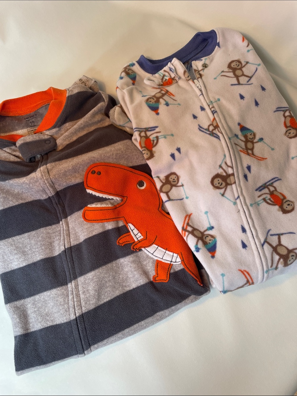 Kids Orange Dinosaur & Monkey Ski Fleece Pajama Set